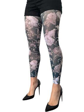 White Floral Footless Tights for Women